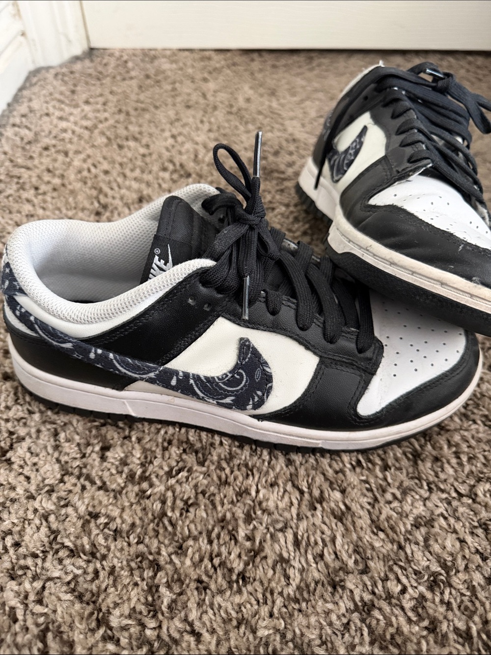 Nike Black and White Paisley Dunk Low Sneakers